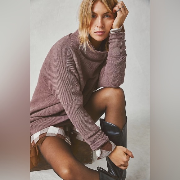 Free People Sweaters - Free PEOPLE OTTOMAN XS NUTMEG KNIT TUNIC SWEATER OVERSIZED FUNNEL NECK